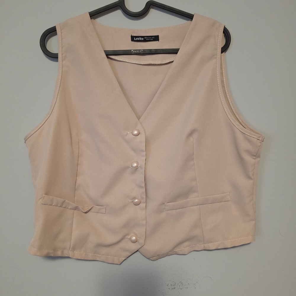 Lovito Solid Beige Vest and Shorts Co-ord Set Size XL US 12 - Picture 2 of 10